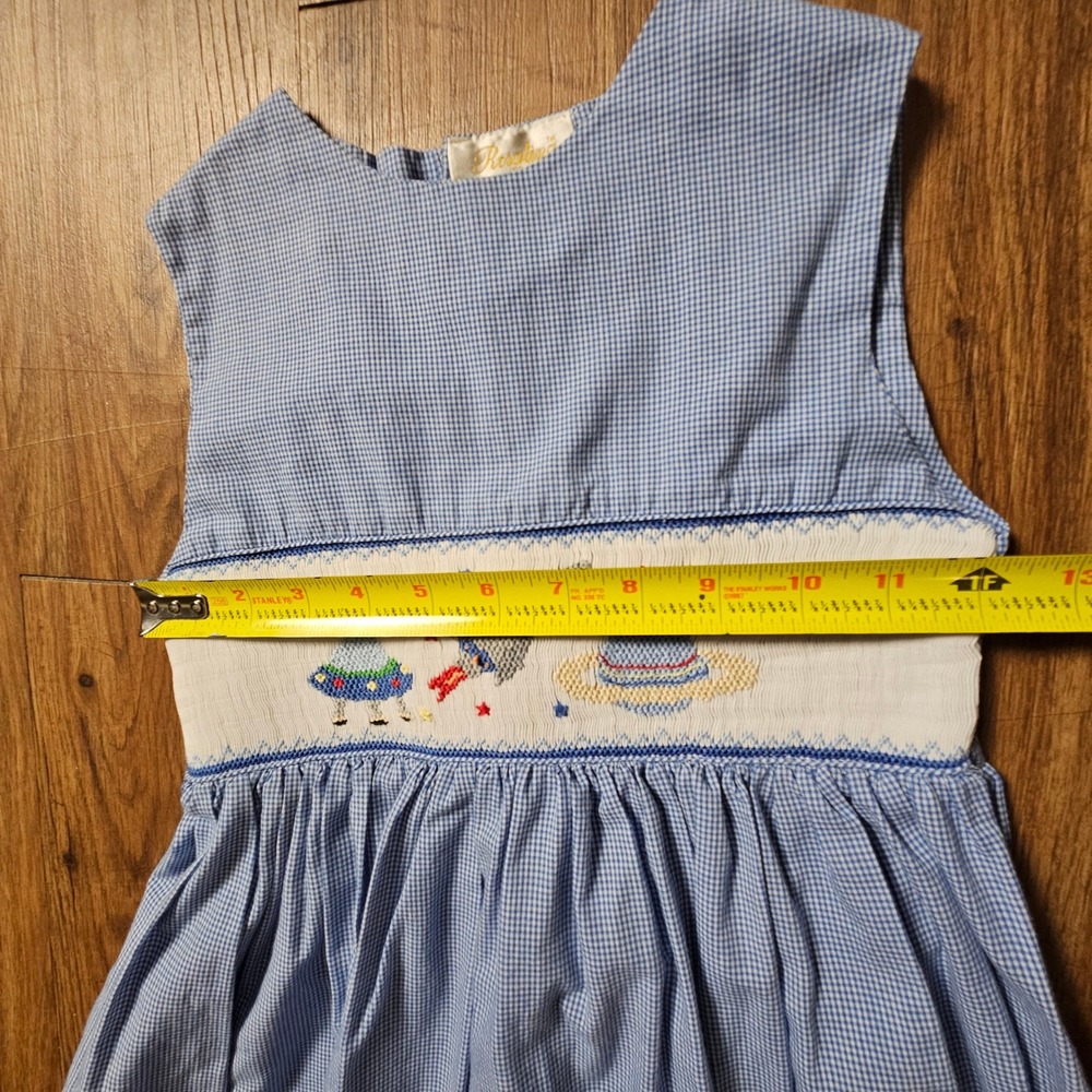 Rosalina Collections Girls Gingham Smocked Space Rocket Embroidered Dress 7Y - Picture 5 of 6